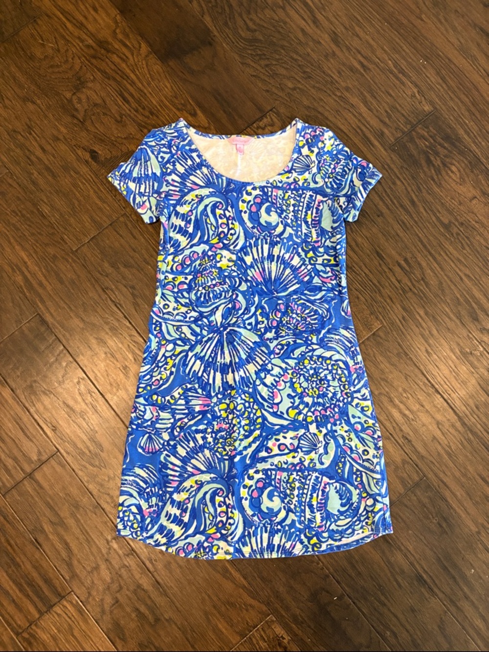 Lilly Pulitzer Blue Multicolor Shell-Print Short Sleeve Dress